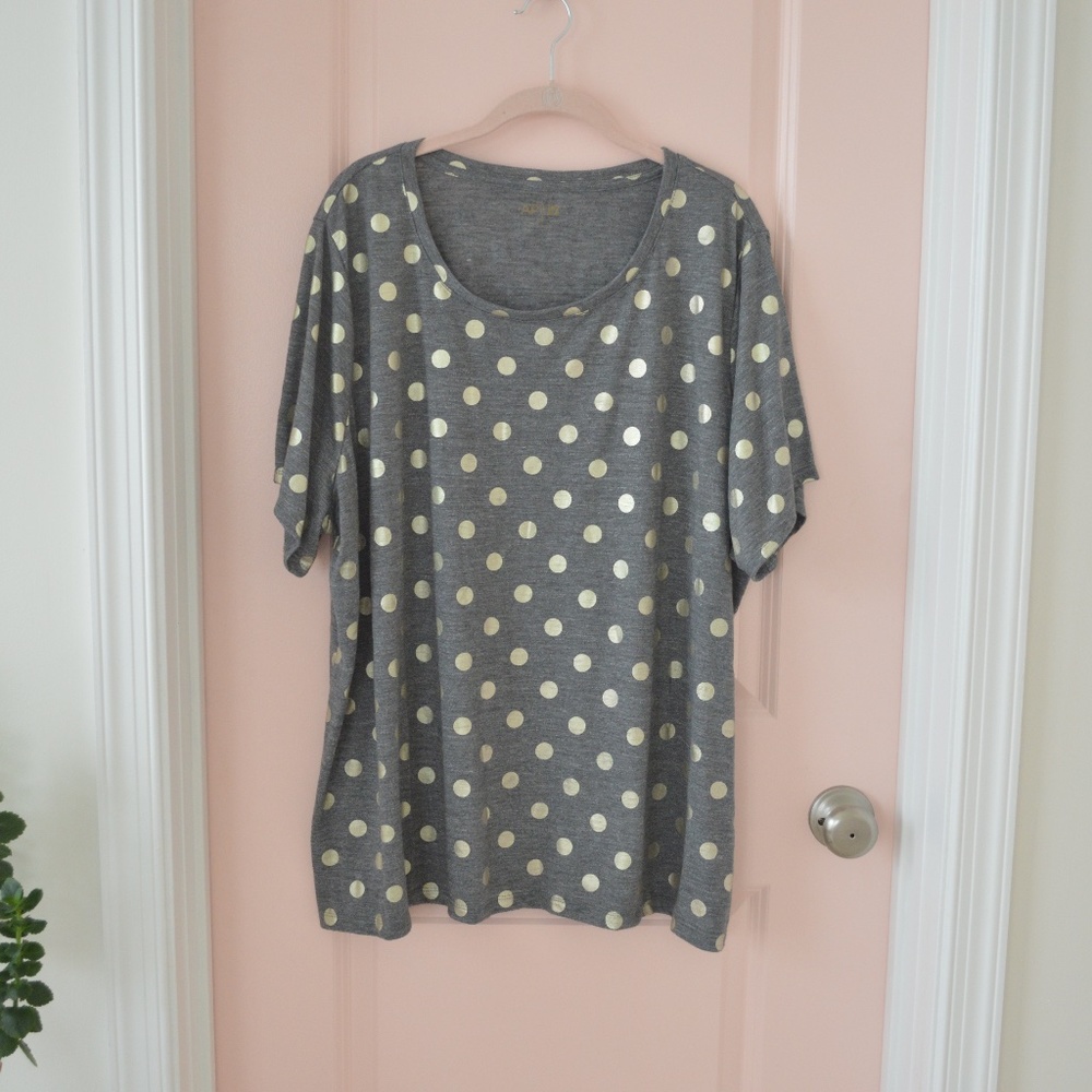 Grey and Gold Foil Polka Dot Short Sleeve T Shirt